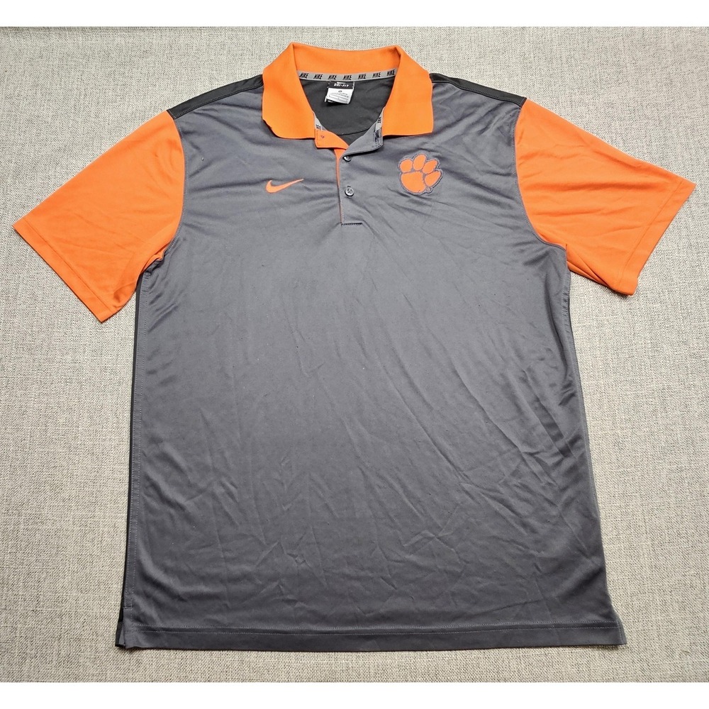 Clemson Tigers Shirt Mens‎ Large Gray Orange NCAA Football Nike Dri Fit Polo